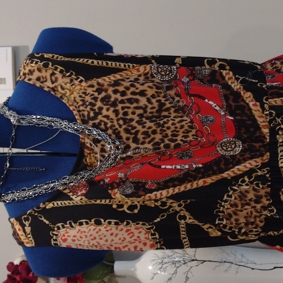 NWOT Stretchy Chain & Animal Print Circle SUZY SHIER Dress w HANDKERCHIEF HEM!! - Picture 4 of 9